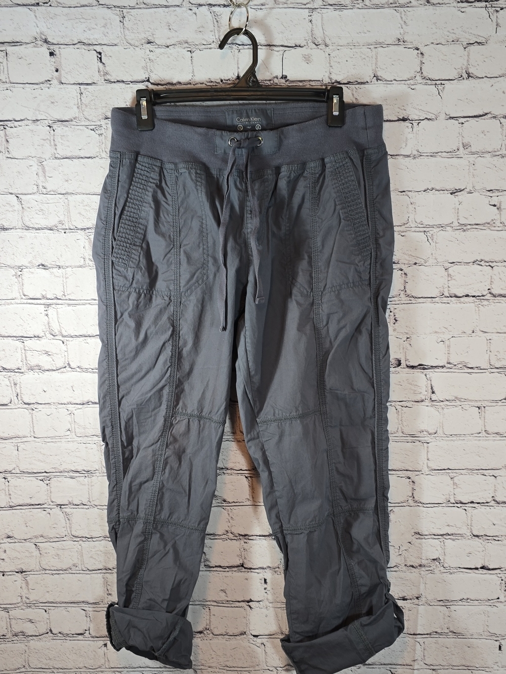Calvin Klein Performance Gray Drawstring Casual Pants Adjustable Hems Size M
